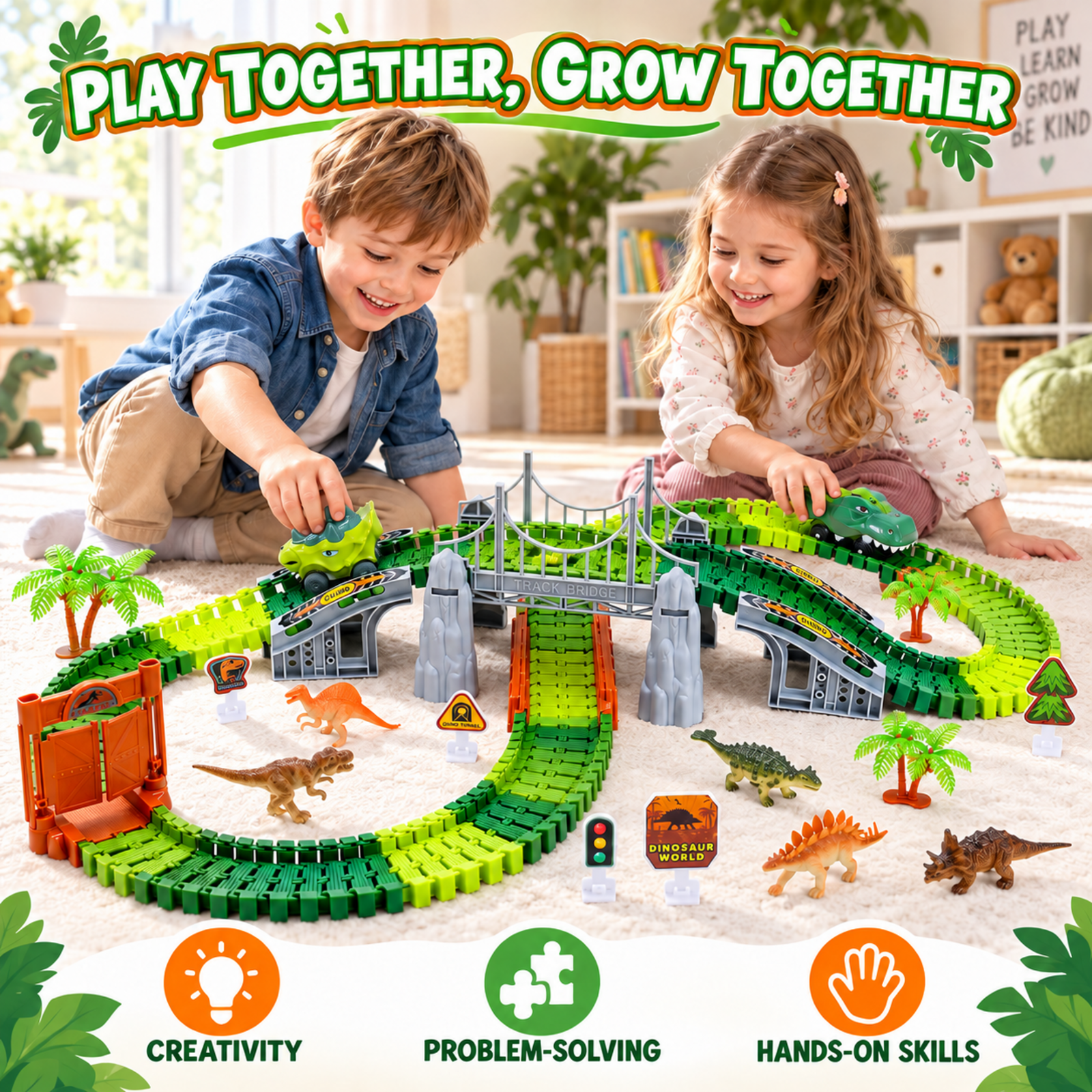 WEFONE Dinosaur Track Toys Flexible Race Track Set photo 5