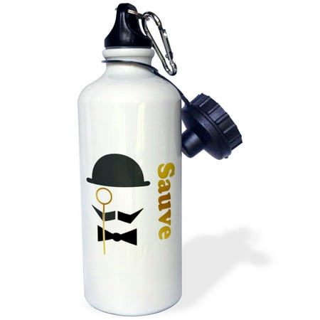 

3dRose Gold and Black Gentlemans Hat Mustache Monocle Bow Tie Says Sauve Sports Water Bottle 21oz