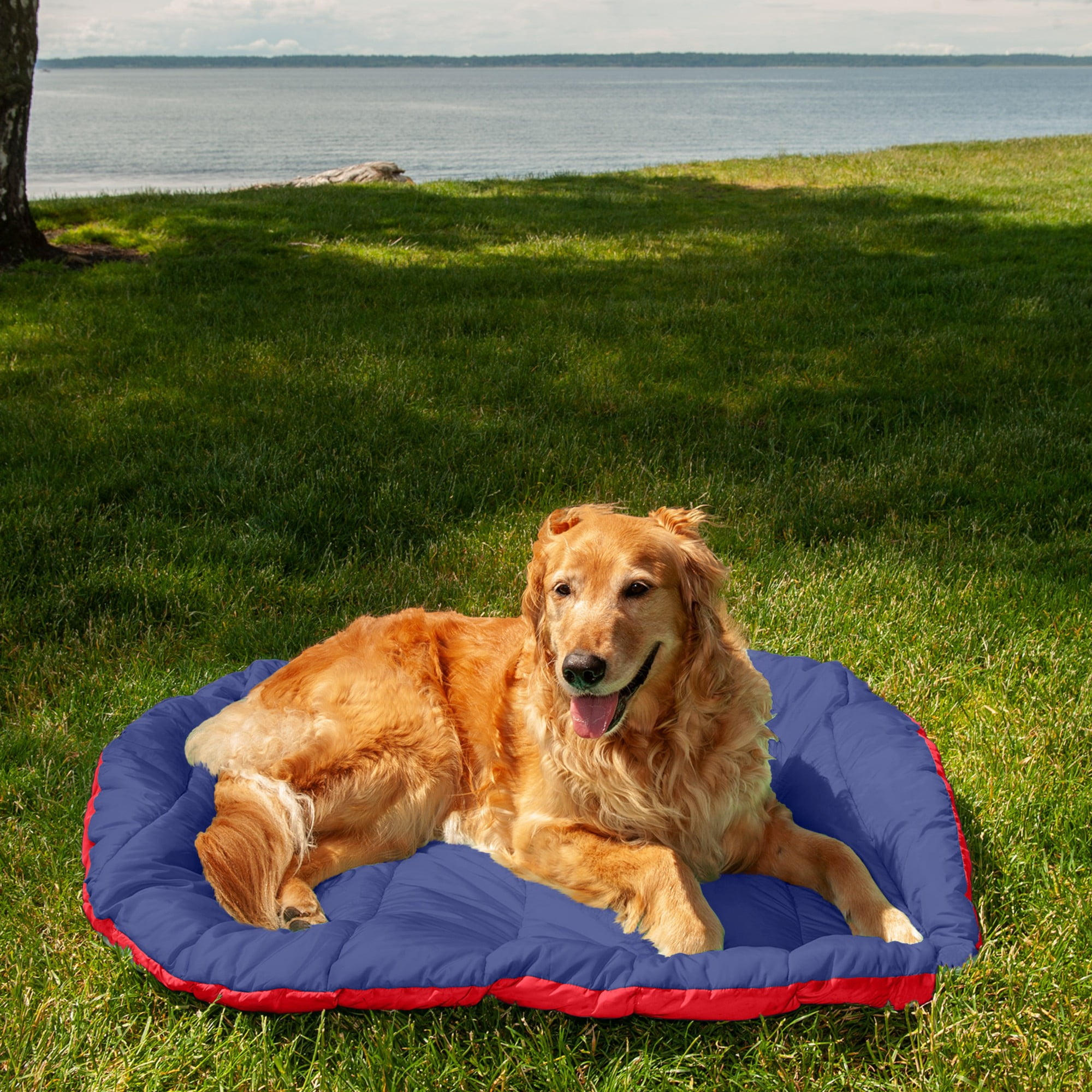 FurHaven Trail Pup Packable Travel Pet Pillow with Stuff Sack, Red/Blue, Large, 1 Count