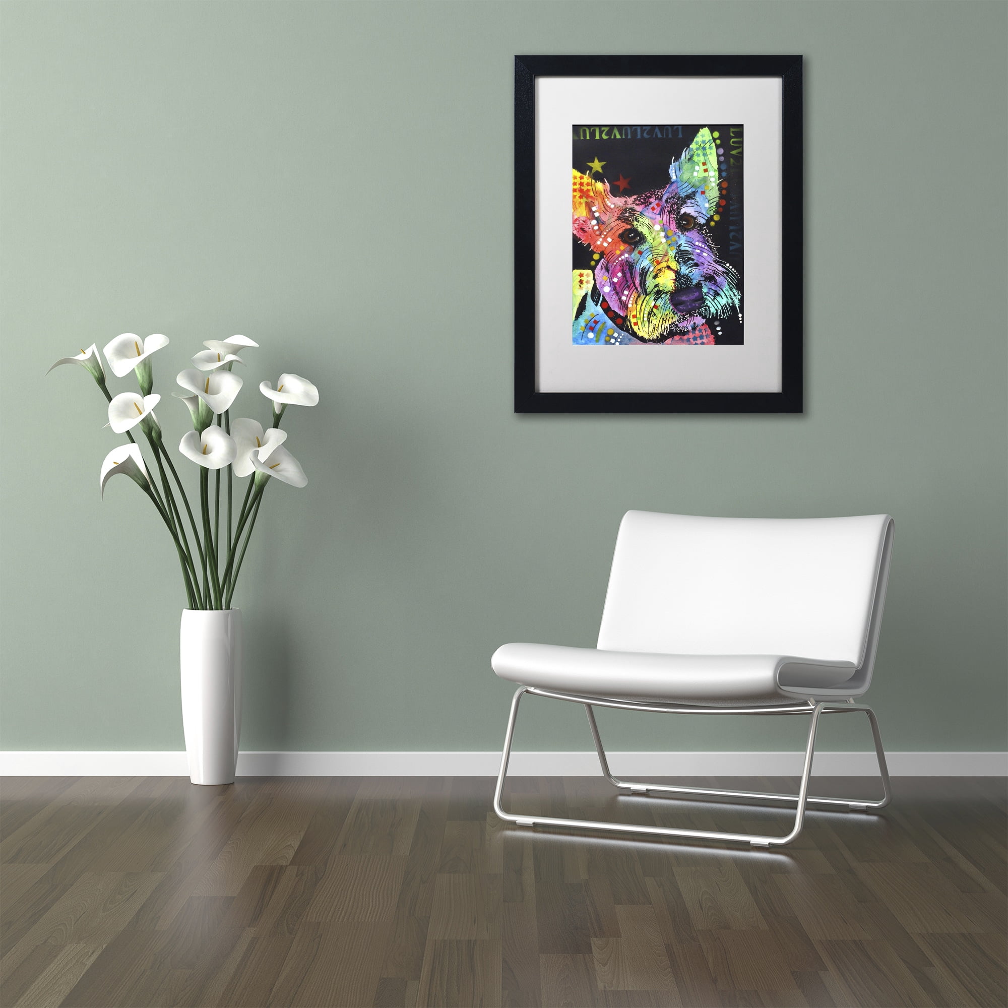 Trademark Fine Art "Scottish Terrier" Canvas Art by Dean Russo, White Matte, Black Frame