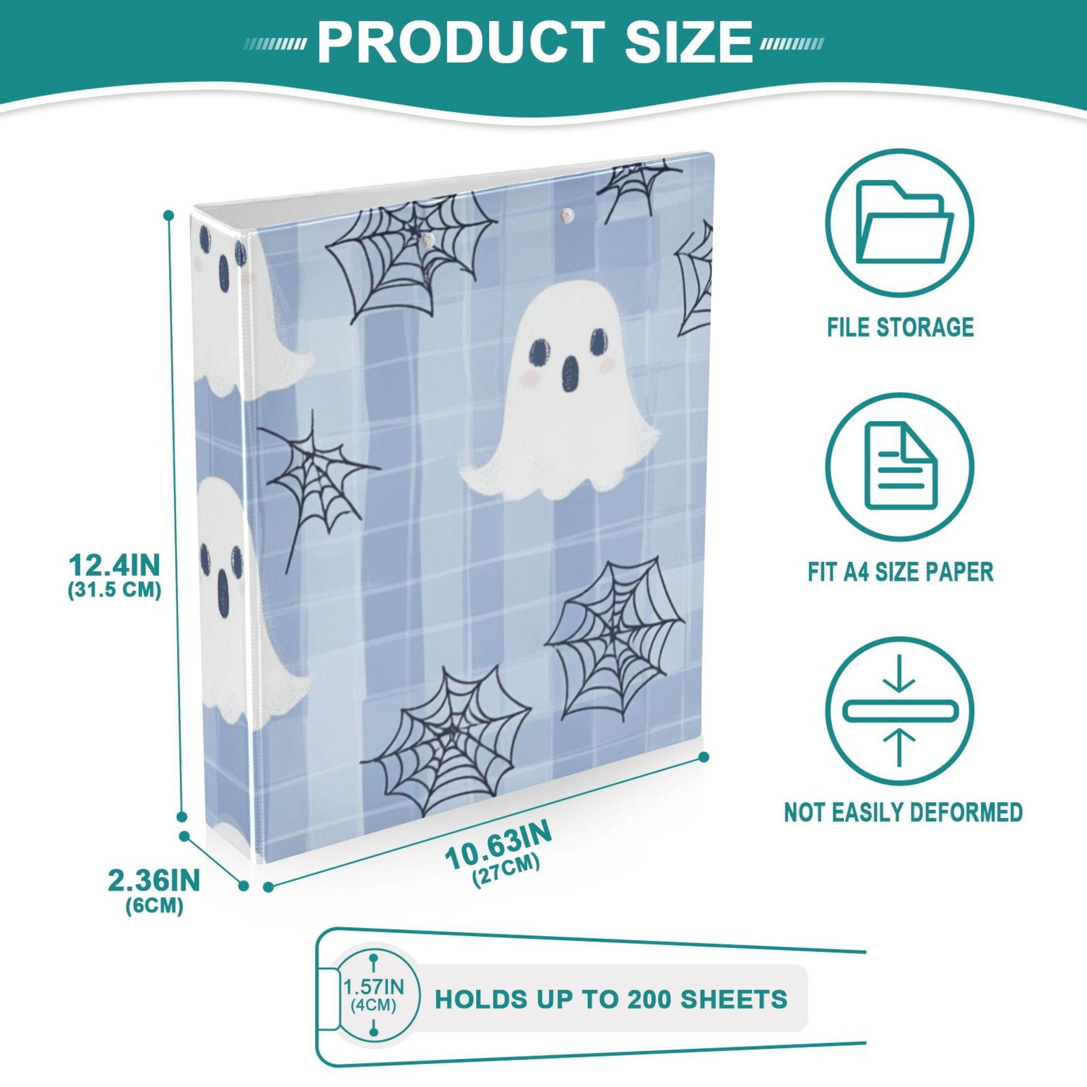 Halloween Ghosts Cute 3 Ring Binders 1.5 inch Hardcover File Folders with Interior Pockets A4 Size Organizer for School Office Hospital