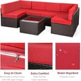 thumbnail image 4 of YODOLLA 7-Piece Patio Furniture Set with 43" Fire Pit Table, Rattan Wicker Outdoor Sectional Sofa Couch with Table Patio Conversation Set for Lawn& Backyard In Red, 4 of 8