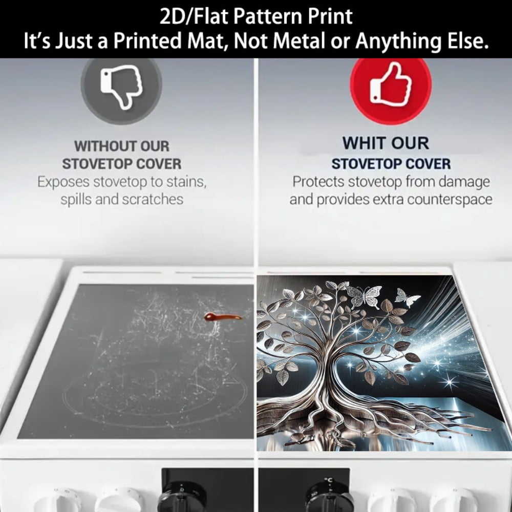 1 2D/flat stove cover protection pad, butterfly starlight decorative tree pattern design, 28.3x20.5 inches (72×52cm), easy to clean, perfectly suitable for any kitchen, washing machine, dryer, stove