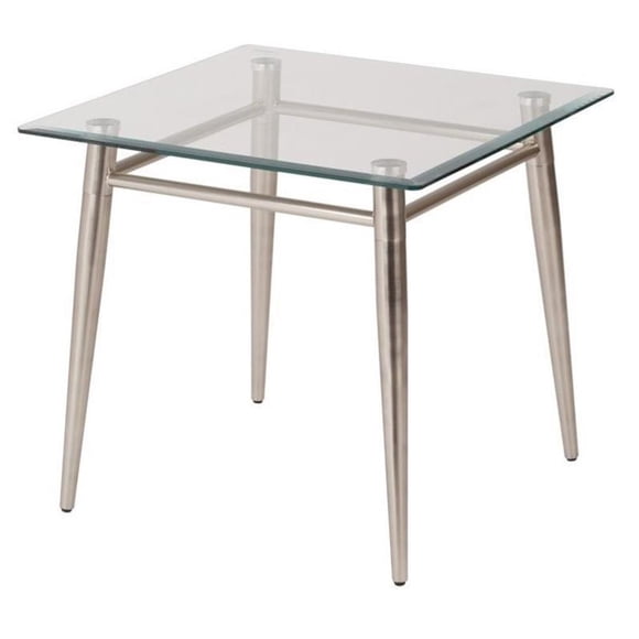 Office Star Brooklyn Clear Tempered Glass Square Top End Table with Nickel Brushed Legs
