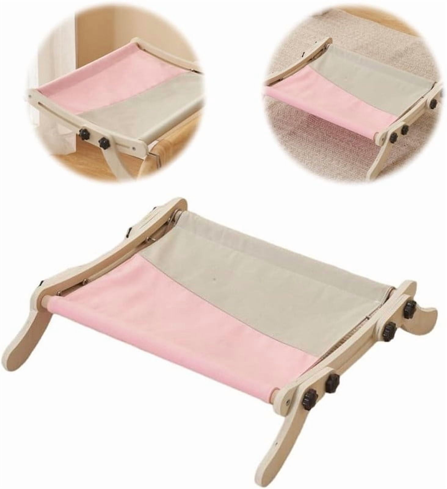 Towallmark Cat Window Perch, Cat Window Seat for Indoor Cats Wall Hammock with Washable Canvas Cover Adjustable Cat Sleeping Bed Holds Up 18kg for Window Bedside Verandahs Floor Gray Pink