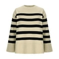thumbnail image 3 of Fengqque Sweaters for Women Crewneck Long Sleeve Striped Color Block Loose Knit Pullover Sweater Tops Beige S(S), 3 of 6