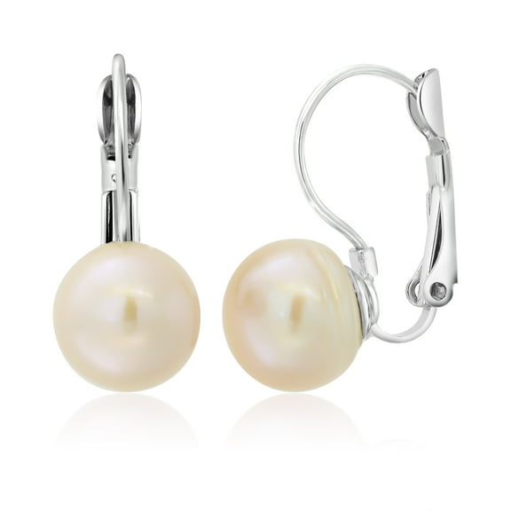 Gem Stone King 10mm Peach Color Shell Pearl Earrings with Lever Back