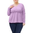 thumbnail image 2 of Womens Long Sleeve L-5X Plus Size Waffle Knit Tunic Tops Button Up V Neck Loose Fit Henley Tshirt, 2 of 5