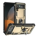thumbnail image 5 of Compatible with Samsung Galaxy Z Flip 4 Case,with 360 Ring Holder Kickstand Card case,Armor Military Grade Protection Hybrid Silicone TPU PC Rugged Case,Magnetic with Car Mount Phone Cover,Gold, 5 of 9
