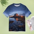 thumbnail image 4 of Lighthouse Sunrise Coast Scenery Pale Blue Tan Women's Short Sleeve Tops Casual Blouses T Shirt, 4 of 6