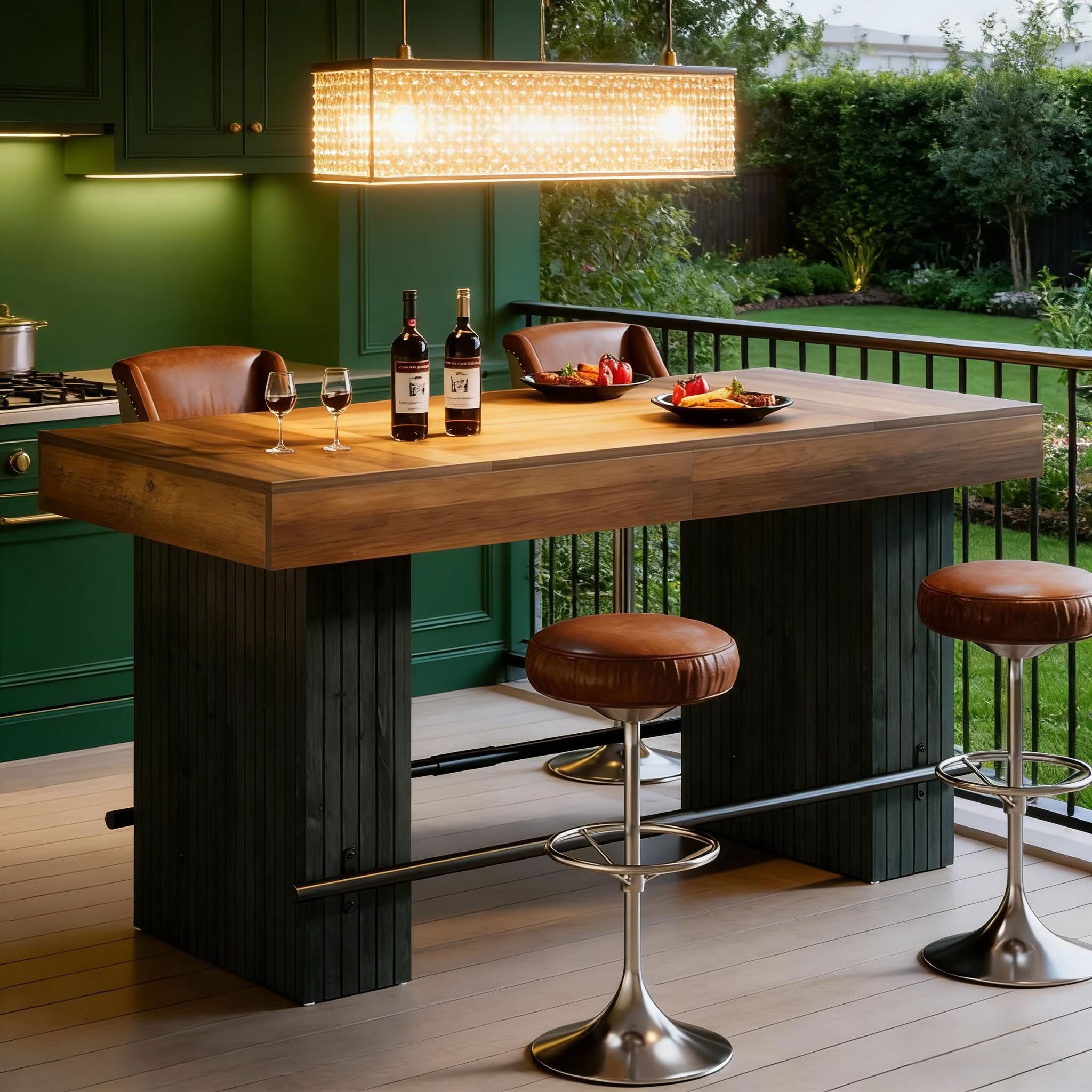 MAYEERTY 62" Industrial Bistro Bar Table, Pub Table with Metal Footrest, Counter Height Table for Home Bar, Kitchen and Living Room