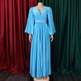 thumbnail image 3 of AURA Women’s Maxi Dress V Neck Pleated Flared Skirt High Waist Belt Detail S XXXL, 3 of 7
