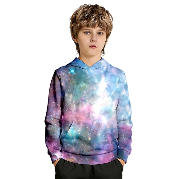 Cute Hoodies for Toddler Girls Galaxy Print Long Sleeved Hooded Sweatshirt Pullover with Pockets Fall Winter Clothes Size 3-4T , Blue