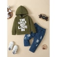 thumbnail image 3 of 3T Baby Boys Clothes 4T Boys 2PCS Hoodie Outfits Set Letter Print Toddler Boys Long Sleeve Top Denim Pants Set Green, 3 of 7