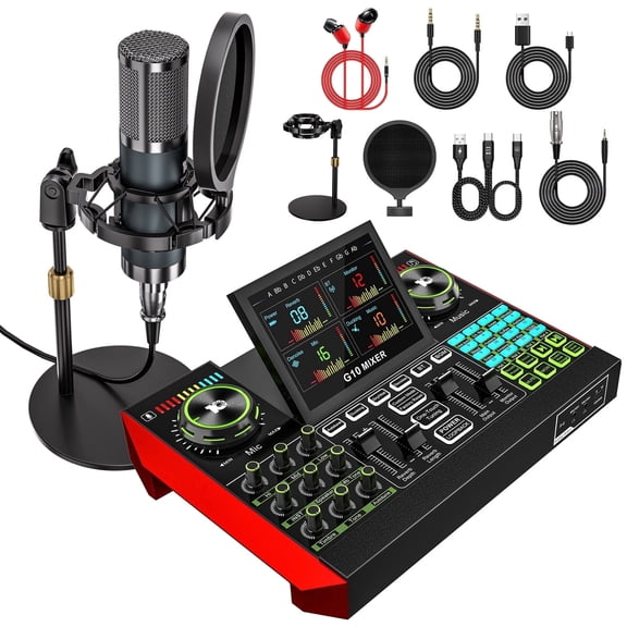 Tenlamp Digital Multifunction Podcast Mixer G10-P15 with Condenser Microphone and Bluetooth 1-Pack