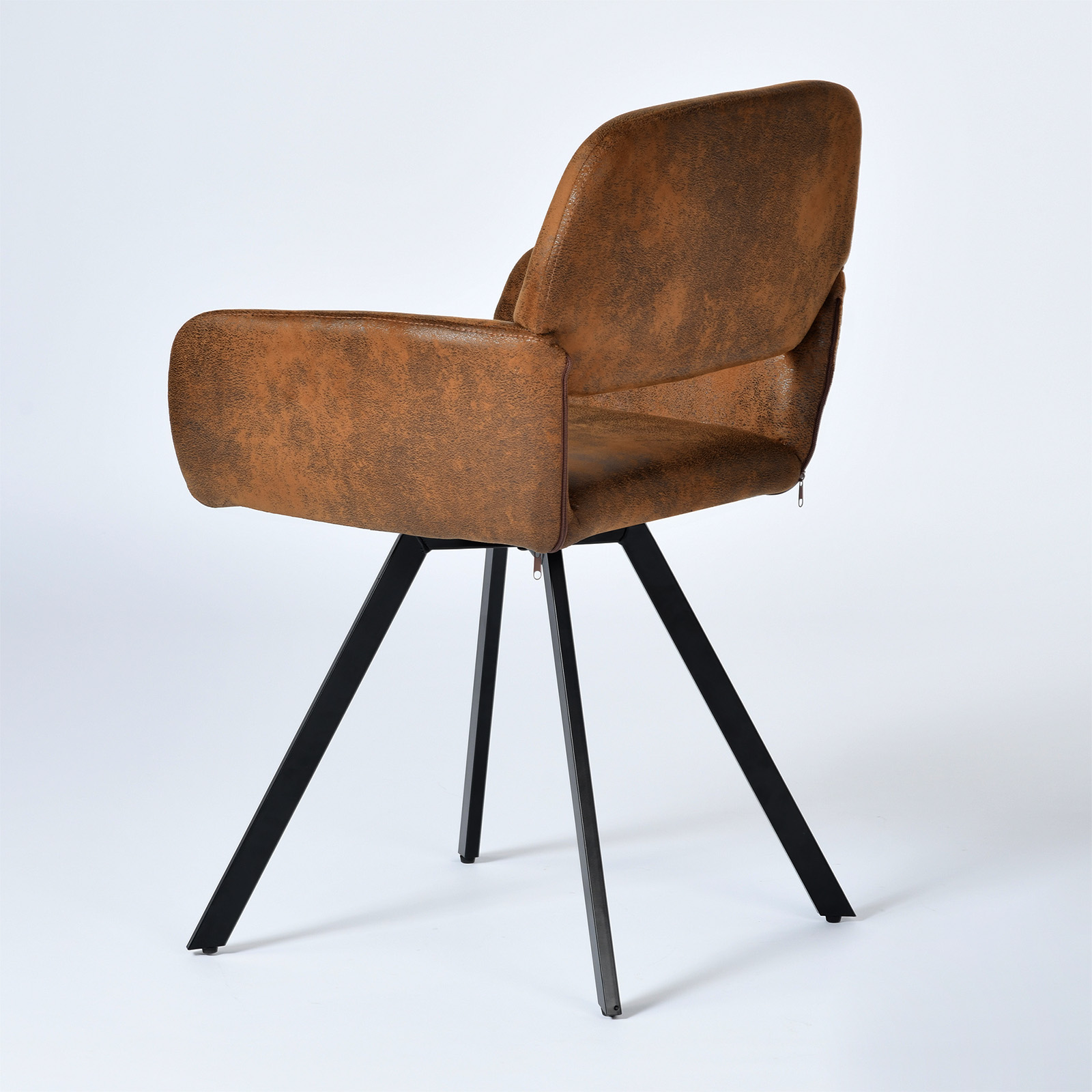 Homy Casa Set of 2 Vanity Chairs with Armrests, Swivel Seat and Faux Leather Upholstery, Modern Metal Legs, Brown Faux Suede