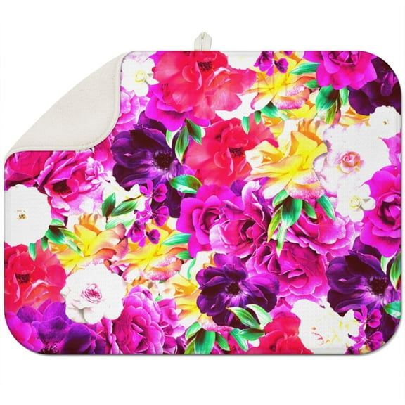 Microfibre Drying Mat for Kitchen Flower Power Dish Drying Drainer Mat Absorbent Drying Mat Washing Up for Glass, Plate & Cup 16inch X 18inch