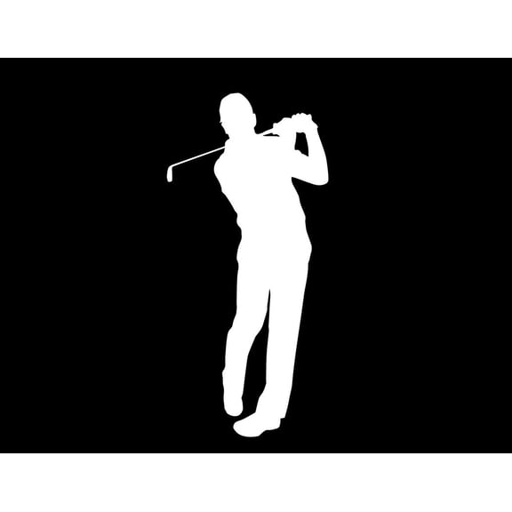 ND111W Golfer From Front After Making An Iron Shot Decal Sticker | 5.5-Inches By 2.5-Inches | Car, Truck Van SUV Laptop Macbook Decal | White Vinyl