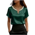 thumbnail image 3 of TaTaai Women's Loose Fit Summer Top Short Sleeve V-Neck Solid Color Pearl Accent Professional Office Casual Blouse Gift, 3 of 5