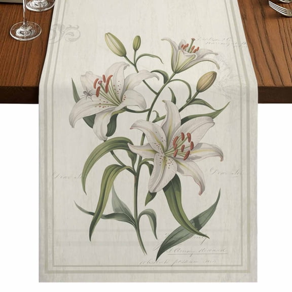 Vintage Floral 36 Inch Table Runner, Farmhouse Country Retro Flower Artwork Farmhouse Dresser Scarf Cotton & Linen Tablerunner for Dining/Kitchen Island/Holiday Party Décor Small 13" x 36"