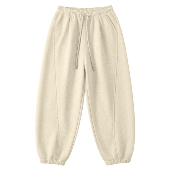 CONROSES Girl'S Baggy Sweatpants Wide Leg Sweat Pants for Girls Trendy Solid Elastic Waist Drawstring Athletic Jogger Pants With Pockets