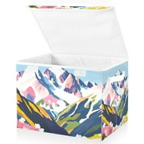 Yayeee Collapsible Cube Storage Bin with Lid Fabric Closet Decorative Basket with Handles, Abstract Mountain