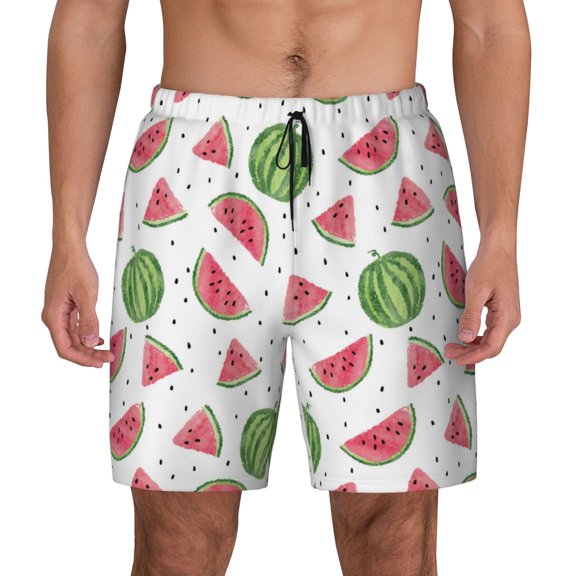 Fotbe Hand Drawn Watermelon Men’s Swim Trunks Quick Dry Swim Shorts Board Shorts with Mesh Lining-Small