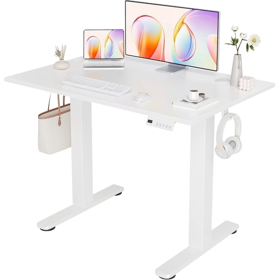 YDN Electric Standing Desk, Adjustable Height Stand up Desk, 40 x 24 Inches Sit Stand Home Office Desks, White Frame/White Top