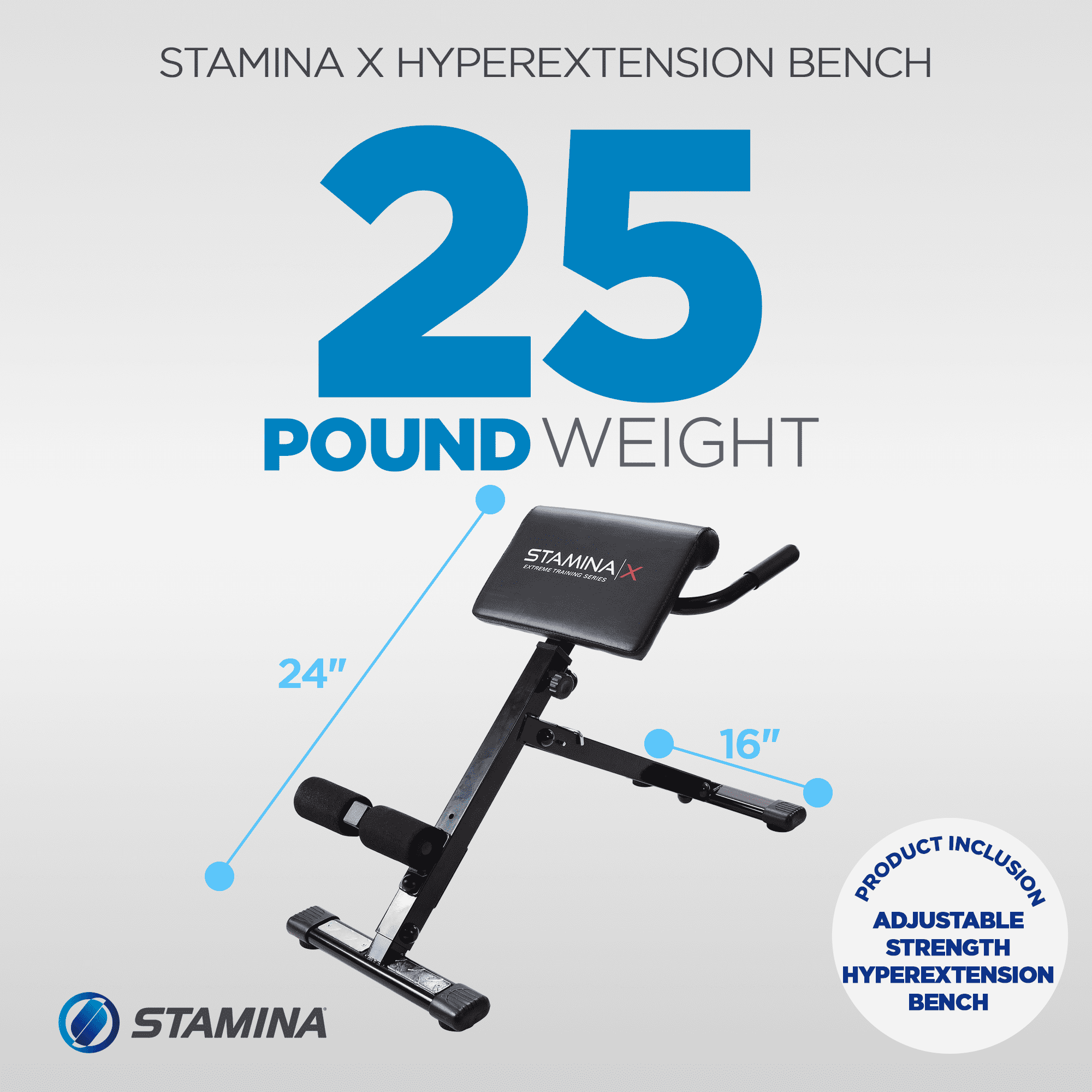 Stamina X Adjustable Ab, Back, & Core, Exercise Hyperextension Bench, Black