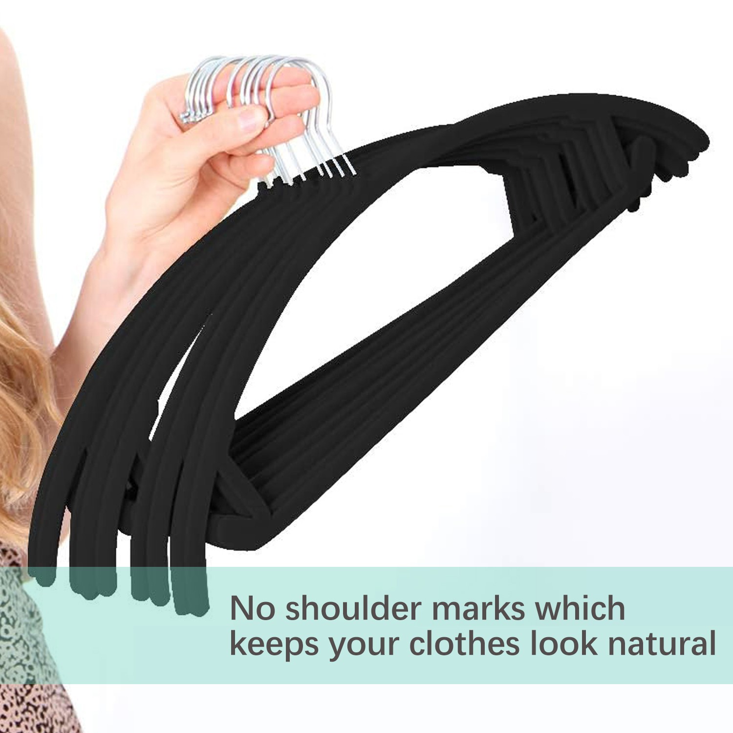 EasyPAG 50 Pack Velvet Hangers Non Slip Clothes Hangers Space Saving Black Hanger Heavy Duty Coat Hanger No Shoulder Bump Focked Hanger with 360° Swivel Hook for Closet