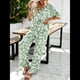 thumbnail image 4 of Conjunto de Pijama de 2 Piezas con Estampado de Verano para Mujer, Conjunto de Ropa de Dormir de Corta con Botones y Pantalones Largos. Verde M, 4 of 10