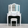 thumbnail image 1 of White Vanity Table, Stylish Makeup Vanity Set with Tri-Folding Mirror, Wood Dressing Table 7 Drawers Storage Bedroom Furniture for Girls/Women, Wood Make-Up Vanity Table and Stool Set, S10404, 1 of 7