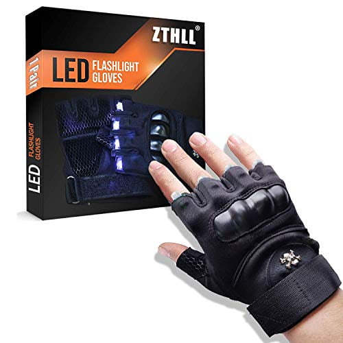 Tactical LED Flashlight Light Gloves Pair Mechanic Car Repair Outdoor Waterproof