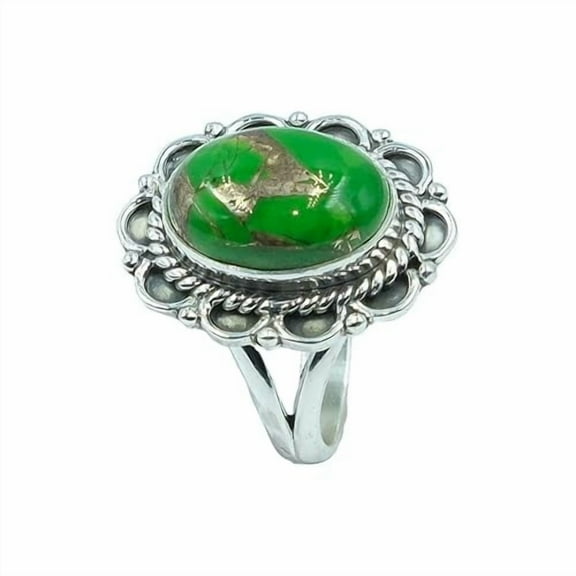 Green Copper Turquoise Pure 925 Sterling Silver Handmade Boho Stacking Ring Gift Jewelry