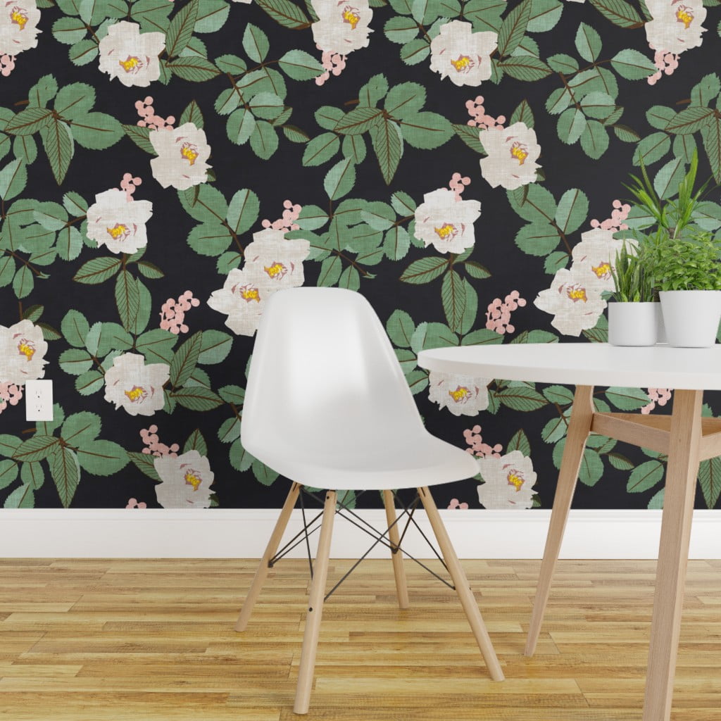 Peel  and Stick  Removable Wallpaper  Floral Magnolia Black  