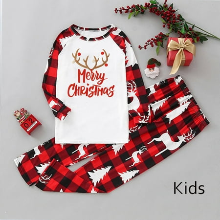 

ERTUTUYI Children Girls Boys Family Christmas Pajamas Cute Christmas Letter Print Pajamas Plaid Holiday Pajamas Set Parent Child Red 11Y