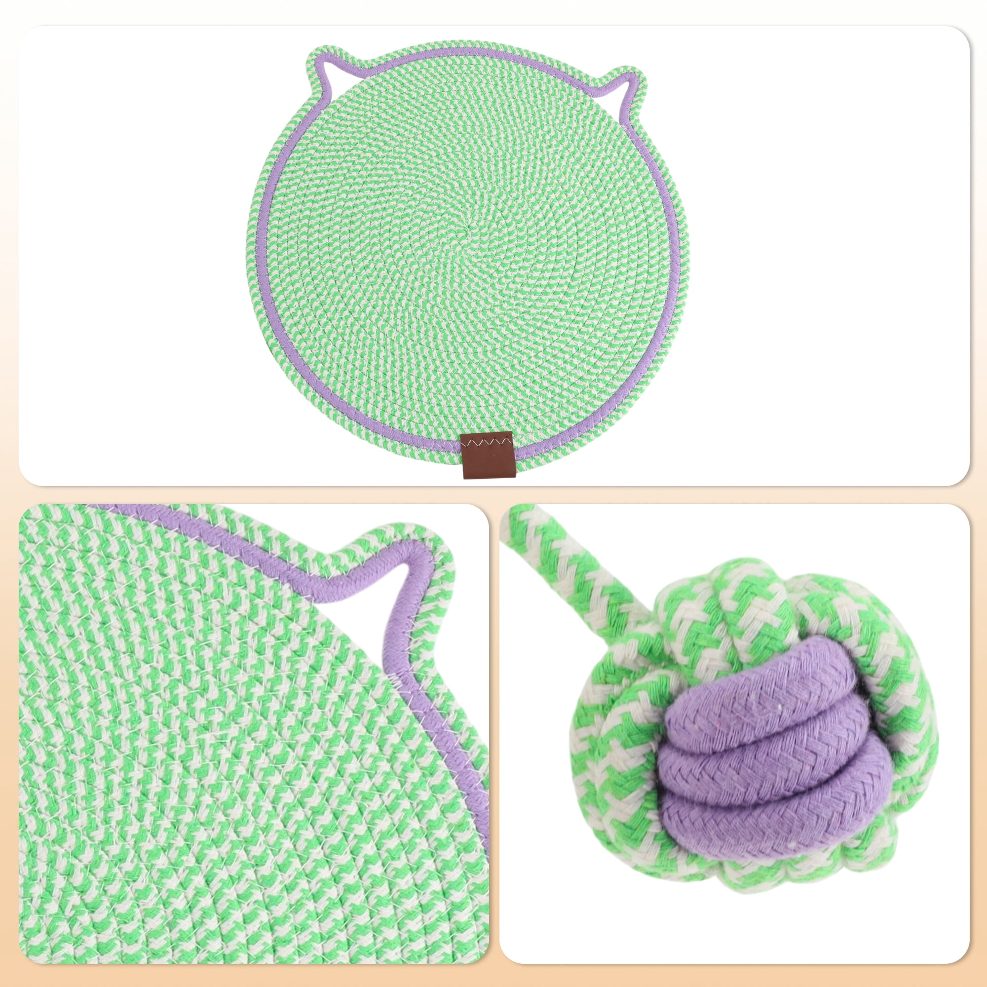 Unique Bargains Cat Scratcher Mat with A Cat Ball Cotton Rope Green [16.54"]