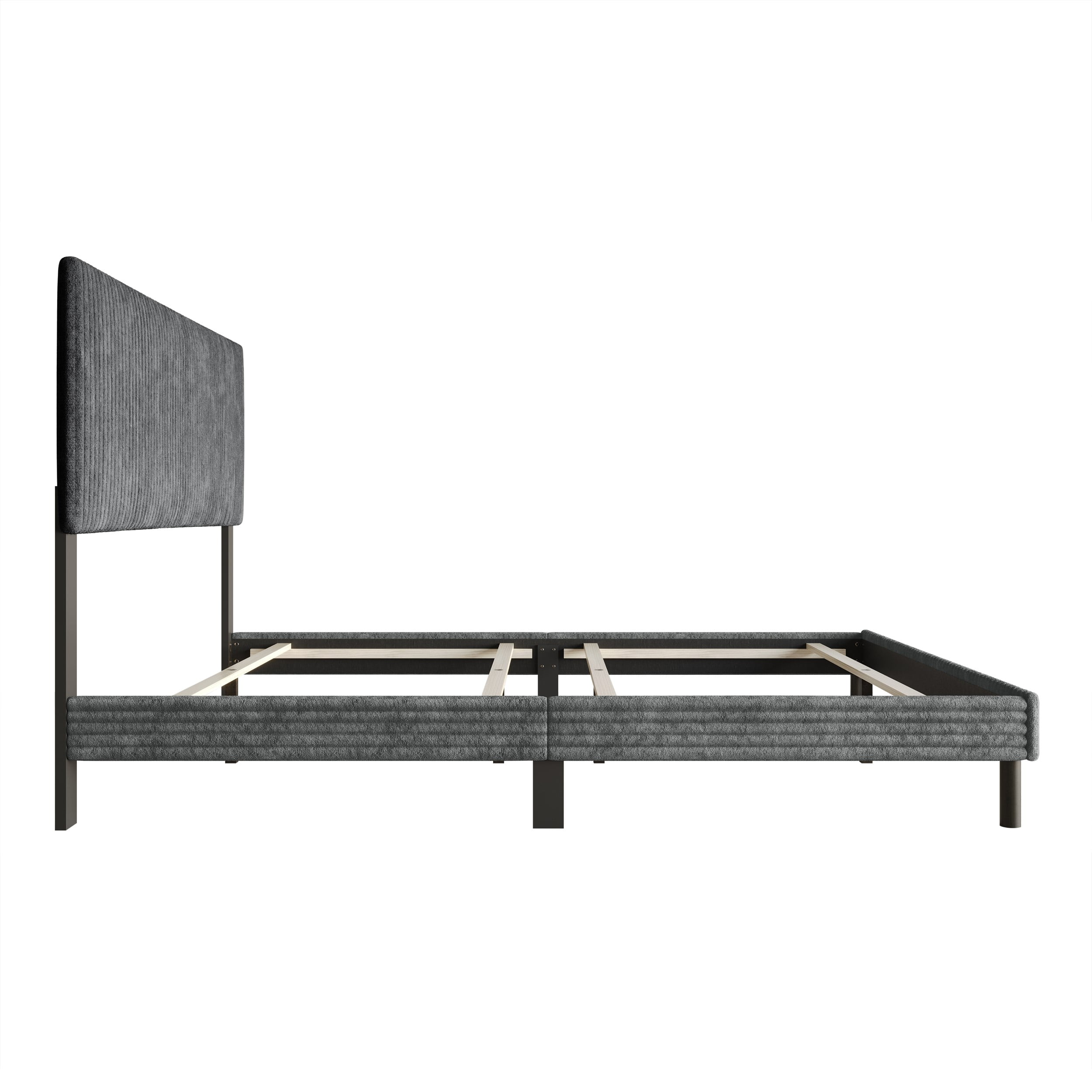Home Design Osceola Queen Luxurious Corduroy Upholstered Panel Bed Framefor Adult, Gray, Easy Assembly, Box Spring Required (Sold Separately)