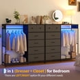 thumbnail image 5 of 2in1  6 Drawers Dresser Closet for Bedroom with Hanging Rack, LED Lights & Charging Station, Wooden Top Storage Chest of Drawers with Charging Station   Grid Panel, 5 of 7