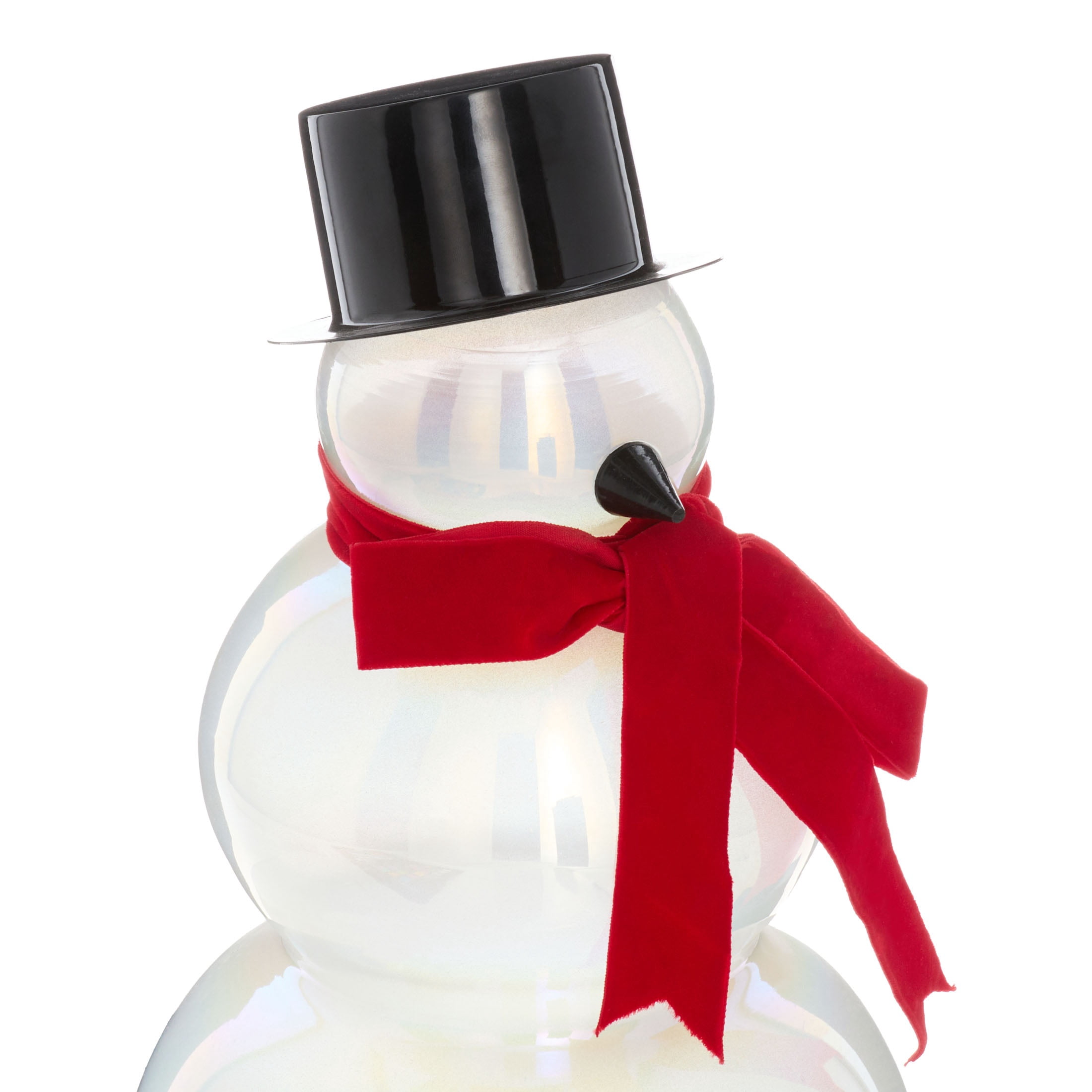 Glass Snowman with Metal Hat Christmas Decoration, White/Black/Red, 13", by Holiday Time