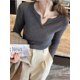 thumbnail image 5 of Suéter de otoño invierno 2024 para mujer, jersey de punto acanalado liso con cuello en V y rayas para mujer, jersey de manga larga Y2k, ropa de moda, 5 of 5