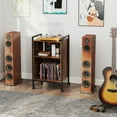 thumbnail image 4 of Resenkos Rolling Record Player Stand with Integrated Power Outlet, Rustic Brown, 4 of 8