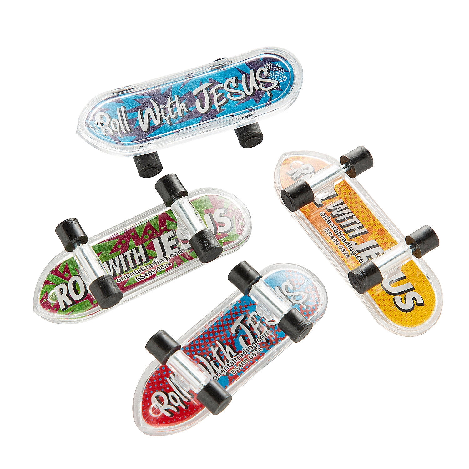 Fun Express Mini Religious Skateboard Toys with Jesus Design - 2" x 1/2" - Ideal for Religious Events Gifts Party Favors Classroom Prizes and Church Activities Multi-Color - 36 Pieces