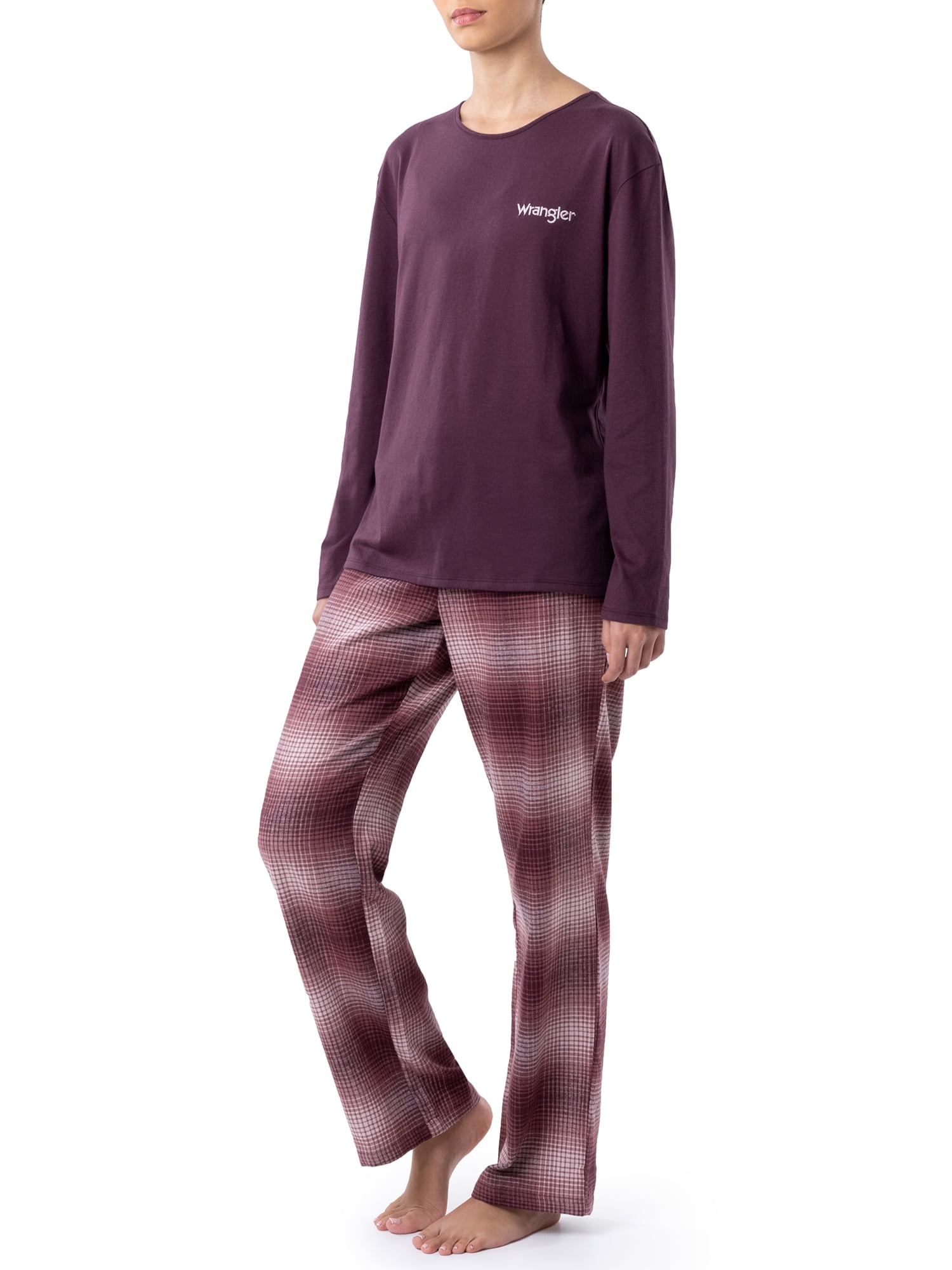 Wrangler Women's & Women's Plus Long Sleeve Top and Flannel Pajama Bottom, 2-Piece Set