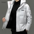 thumbnail image 4 of Chaqueta de plumón para hombre, chaqueta acolchada corta con relleno de plumón de pato, ropa de diseñador con capucha para hombre, abrigos de invierno 2024, saco informal para hombre, 4 of 4