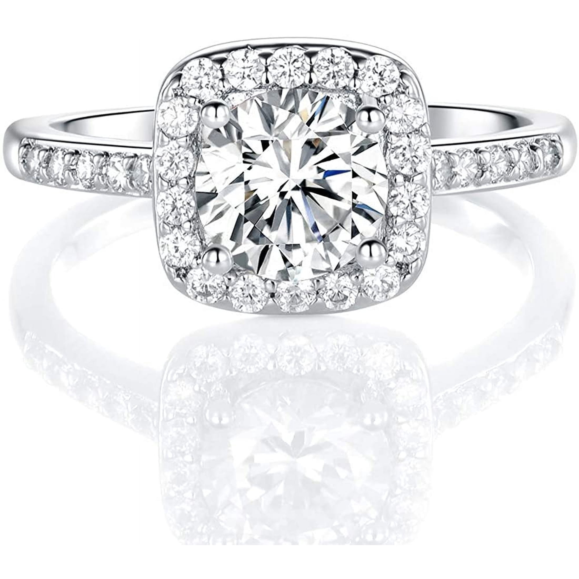 GEMSME 18K White Gold Plated Cubic Zirconia Promise Halo Engagement Promise Eternity Ring for Women