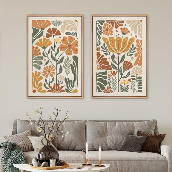UNFFRAMED Wall Art Set Of 2 Colorful Wildflower Botanical Floral Prints Minimalist Modern Boho Wall Art Decor Living Room Set 2 Prints 8x12