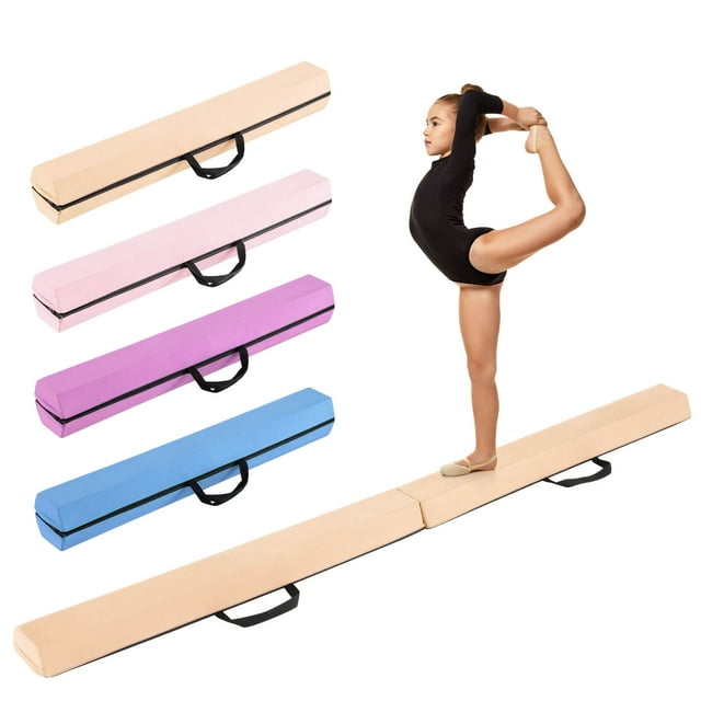 Costway 7 FT Folding Balance Beam Foam Floor Gymnastic Beam with Carrying Handles Khaki