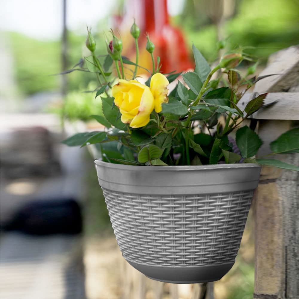 Set of 2 Pcs Hanging Planters Outdoor Hanging Basket Plastic Flower Pot Plants Holder Hanger for Balcony Fence Wall Mounted