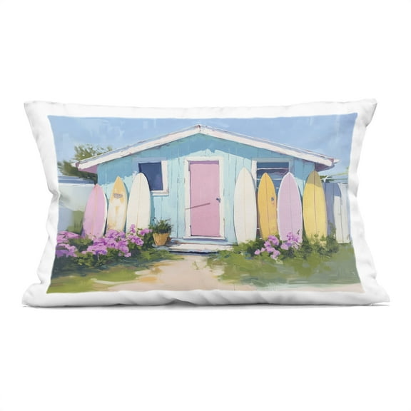Stupell Industries Cabin with Pastel Surfboards Design by Arlington Prints Throw Pillow